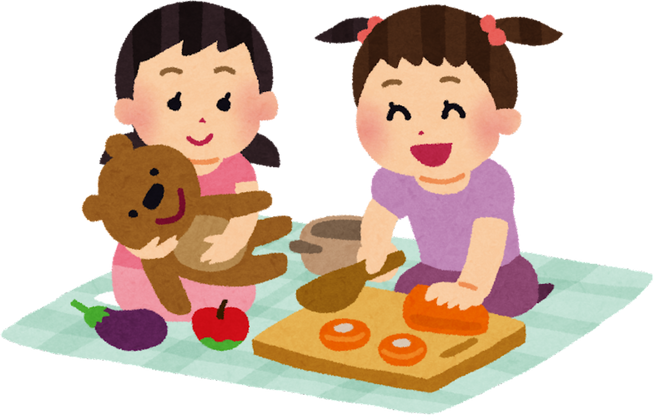 Illustration of Two Girls Playing Pretend Cooking